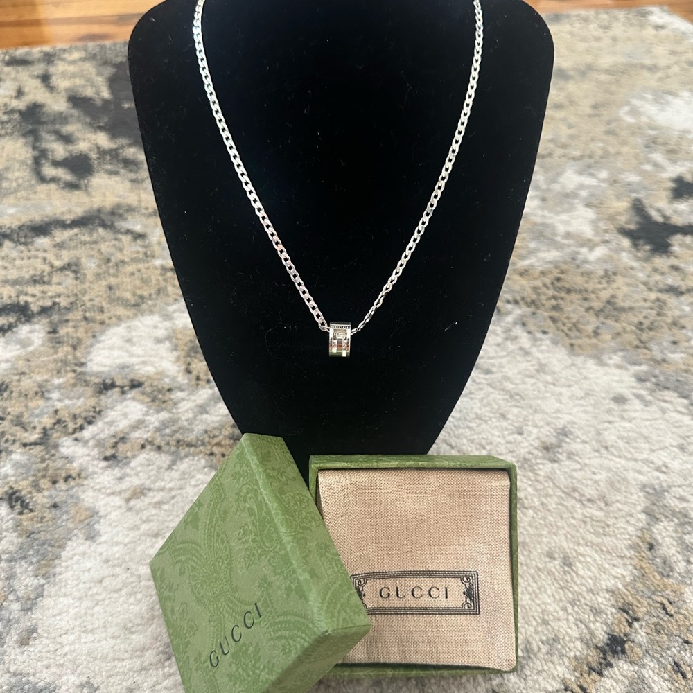 GUCCI Sterling Silver G Cut Out Circle Pendant Necklace
